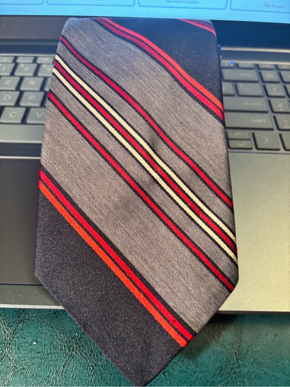 Classic Gray Stripe Men's Tie with Red and Black Accents